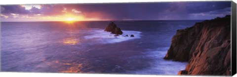 Framed Sunset over the sea, Land&#39;s End, Cornwall, England Print