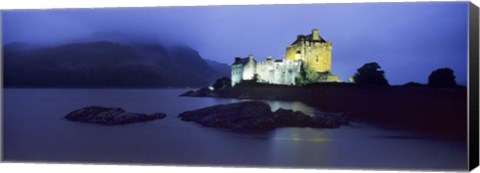 Framed Castle lit up at dusk, Eilean Donan Castle, Loch Duich, Dornie, Highlands Region, Scotland Print