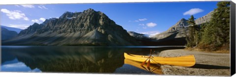 Framed Canoe at the lakeside, Bow Lake, Banff National Park, Alberta, Canada Print