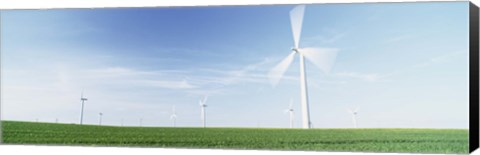 Framed Wind turbines in a field, Easington, Holderness, East Yorkshire, England Print