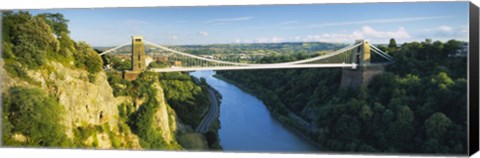 Framed Bridge across a river, Clifton Suspension Bridge, Avon Gorge, Bristol, England Print