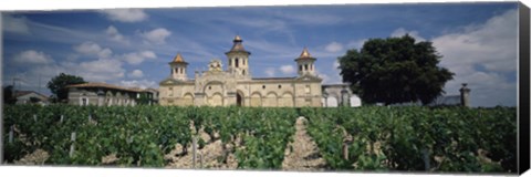 Framed Vineyard in front of a castle, Chateau Cos d&#39;Estournel, Saint-Estephe, Bordeaux, Gironde, Graves, France Print