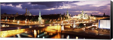 Framed City lit up at night, Red Square, Kremlin, Moscow, Russia Print