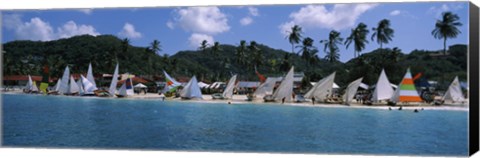 Framed Sailboats on the beach, Grenada Sailing Festival, Grand Anse Beach, Grenada Print