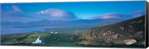 Framed High angle view of a cottage in a field near a bay, Allihies, County Cork, Munster, Republic of Ireland Print