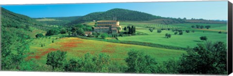 Framed High angle view of a church on a field, Abbazia Di Sant&#39;antimo, Montalcino, Tuscany, Italy Print