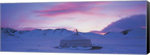 Framed Yurt the traditional Mongolian yurt on a frozen lake, Independent Mongolia Print