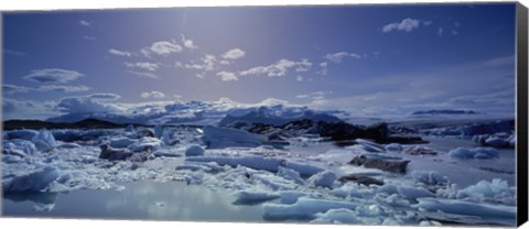 Framed Icebergs floating on water, Vatnajokull, Fjallsarlon, Jokulsarlon Lagoon, Iceland Print