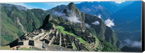 Framed High angle view of ruins of ancient buildings, Inca Ruins, Machu Picchu, Peru Print