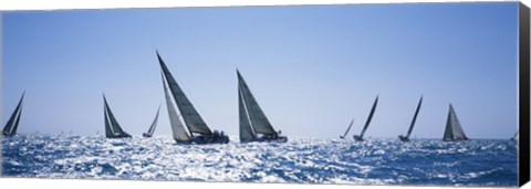 Framed Sailboats racing in the sea, Farr 40&#39;s race during Key West Race Week, Key West Florida, 2000 Print