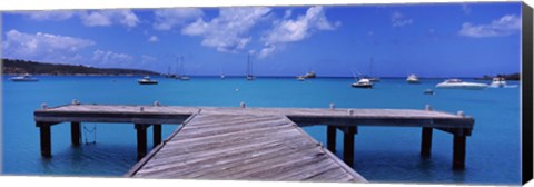 Framed Pier with boats in the background, Sandy Ground, Anguilla Print