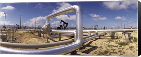 Framed Pipelines on a landscape, Taft, Kern County, California, USA Print