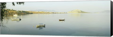 Framed Boats in the sea with a city in the background, Aegina, Saronic Gulf Islands, Attica, Greece Print