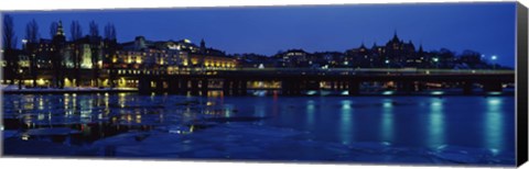 Framed Waterfront at night, Stockholm, Sweden Print