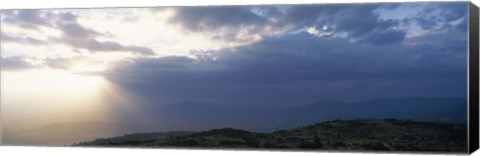 Framed Sunbeams radiating through clouds, Great Rift Valley, Kenya Print