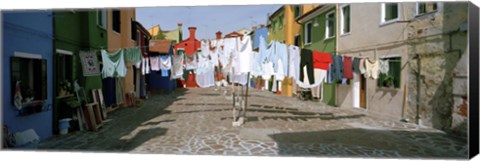 Framed Clothesline in a street, Burano, Veneto, Italy Print