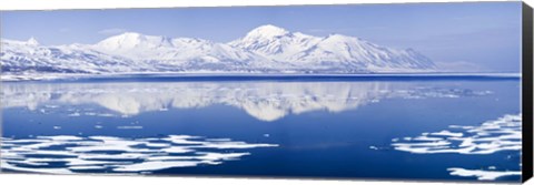 Framed Reflection of a mountain range in an ocean, Bellsund, Spitsbergen, Svalbard Islands, Norway Print