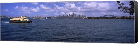 Framed Ferry in the sea with a bridge in the background, Sydney Harbor Bridge, Sydney Harbor, Sydney, New South Wales, Australia Print