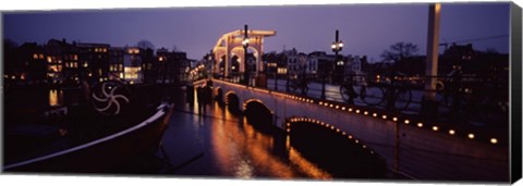 Framed Bridge lit up at night, Magere Brug, Amsterdam, Netherlands Print