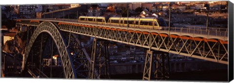 Framed Metro train on a bridge, Dom Luis I Bridge, Duoro River, Porto, Portugal Print