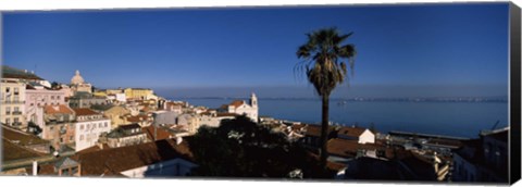 Framed View of buildings and the sea, Alfama, Lisbon, Portugal Print