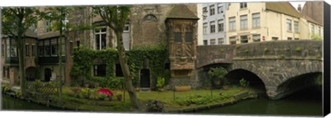 Framed Buildings along channel, Bruges, West Flanders, Belgium Print