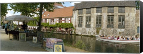 Framed Flea market at a canal, Dijver Canal, Bruges, West Flanders, Belgium Print