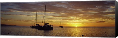 Framed Silhouette of sailboats in the sea at sunset, Tahiti, French Polynesia Print