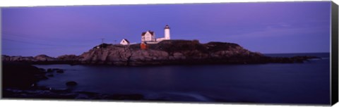 Framed Lighthouse on the coast at dusk, Nubble Lighthouse, York, York County, Maine Print