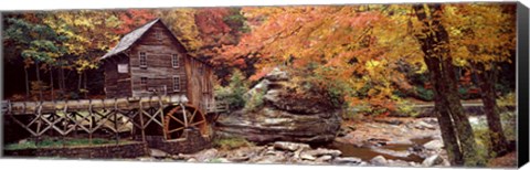 Framed Glade Creek Grist Mill with Autumn Trees, Babcock State Park, West Virginia Print