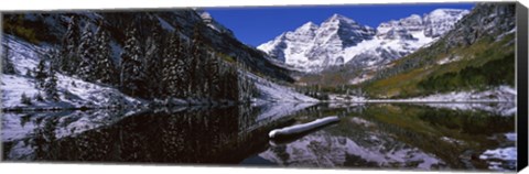 Framed Reflection of a mountain in a lake, Maroon Bells, Aspen, Colorado Print