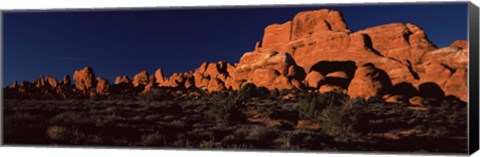 Framed Rock formations on an arid landscape, Arches National Park, Moab, Grand County, Utah, USA Print