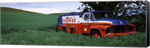 Framed Antique gas truck on a landscape, Palouse, Whitman County, Washington State, USA Print