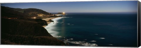 Framed Lighthouse at the coast, moonlight exposure, Big Sur, California, USA Print