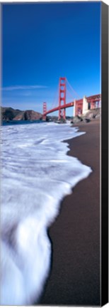 Framed Water surf under a suspension bridge, Golden Gate Bridge, San Francisco Bay, San Francisco, California, USA Print