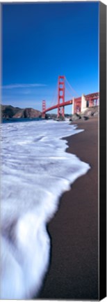 Framed Water surf under a suspension bridge, Golden Gate Bridge, San Francisco Bay, San Francisco, California, USA Print