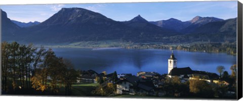 Framed Village at the lakeside, Wolfgangsee, Salzkammergut, Austria Print