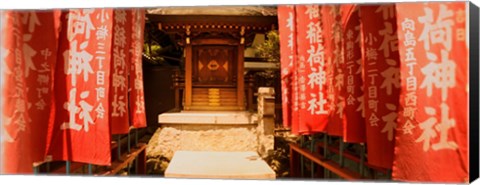 Framed Entrance of a shrine lined with flags, Tokyo Prefecture, Japan Print