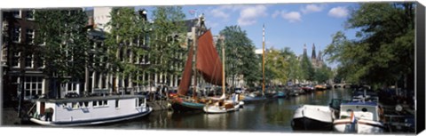 Framed Boats in a channel, Amsterdam, Netherlands Print