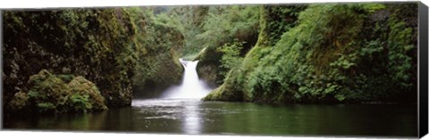 Framed Waterfall in a forest, Punch Bowl Falls, Eagle Creek, Hood River County, Oregon, USA Print