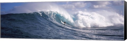 Framed Surfer in the sea, Maui, Hawaii Print