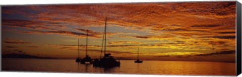 Framed Sailboats in the sea, Tahiti, French Polynesia Print