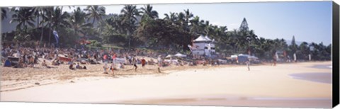 Framed Tourists on the beach, North Shore, Oahu, Hawaii, USA Print