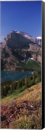 Framed Lake near a mountain, US Glacier National Park, Montana, USA Print