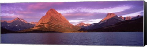 Framed Lake with mountains at dusk, Swiftcurrent Lake, Many Glacier, US Glacier National Park, Montana, USA Print