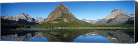 Framed Reflection of mountains in Swiftcurrent Lake, Many Glacier, US Glacier National Park, Montana, USA Print