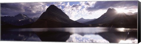 Framed Swiftcurrent Lake, Many Glacier, US Glacier National Park, Montana (cloudy sky) Print