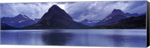 Framed Reflection of mountains in a lake, Swiftcurrent Lake, Many Glacier, US Glacier National Park, Montana (Blue) Print