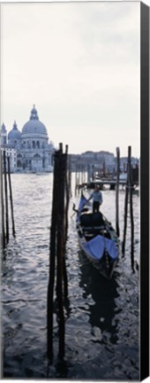 Framed Gondolier in a gondola with a cathedral in the background, Santa Maria Della Salute, Venice, Veneto, Italy Print