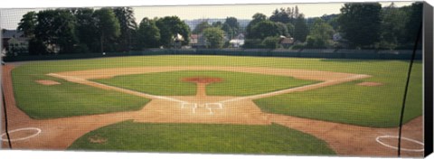 Framed Baseball diamond looked through the net, Doubleday Field, Cooperstown, Venango County, Pennsylvania, USA Print